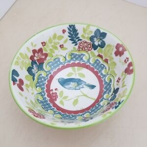 Floral Ceramic Bowl with Bird Design